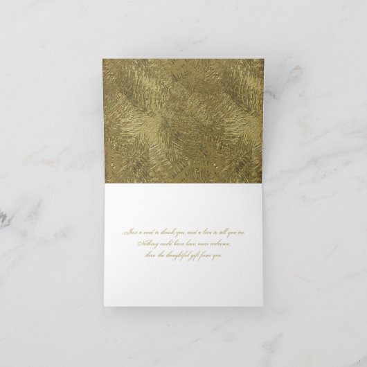 白および金ゴールドの孔雀の羽のサンキューカード サンキューカード (内部)