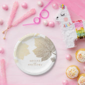 白および金ゴールドの紅葉の結婚 ペーパープレート (パーティー)