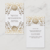 白および金ゴールドの群葉のエレガントな美しいのヴィンテージ 名刺 (正面/裏面)