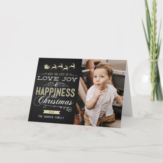 白および金ゴールドの黒板のクリスマスによって折られるカード シーズンカード (正面)