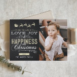 白および金ゴールドの黒板のクリスマスによって折られるカード シーズンカード<br><div class="desc">愛、喜び及び幸福のクリスマスの写真によって折られるカード</div>