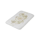 白および金ゴールドグリッターガーリーフローラ枠 バスマット (アングル)