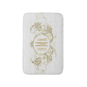 白および金ゴールドグリッターガーリーフローラ枠 バスマット (正面縦)