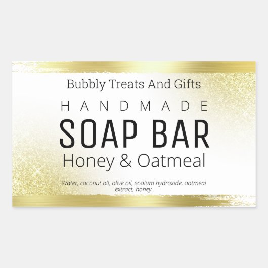 白および金ゴールドグリッター手作り石鹸ラベル 長方形シール (正面)