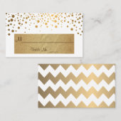 白および金ゴールドシェブロンおよび紙吹雪の点 プレイスカード (正面/裏面)