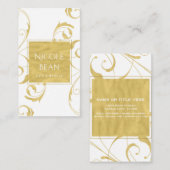 白および金ゴールドフェイクフローラ旋回エレガント 名刺 (正面/裏面)