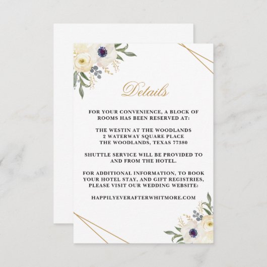 白および金ゴールド幾何学的フローラ詳細カード エンクロージャーカード (正面/裏面)