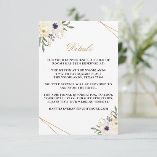 白および金ゴールド幾何学的フローラ詳細カード エンクロージャーカード (スタンド正面)