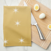 白および金ゴールド色の星パターン キッチンタオル (四つ折り)
