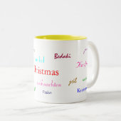 白および黄色の世界中のクリスマス ツートーンマグカップ (正面右)