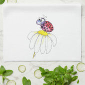 白お洒落い花がキュートな赤いテントウムシ キッチンタオル (折り畳み)