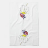 白お洒落い花がキュートな赤いテントウムシ キッチンタオル (縦)