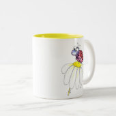 白お洒落い花がキュートな赤いテントウムシ ツートーンマグカップ (正面右)