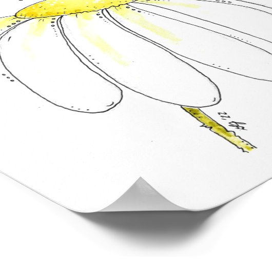 白お洒落い花がキュートな赤いテントウムシ ポスター (角)