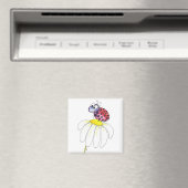 白お洒落い花がキュートな赤いテントウムシ マグネット (インサイチュ (食洗機))