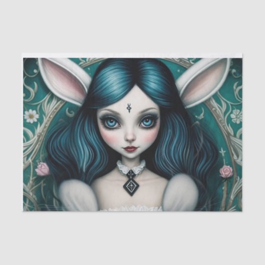 白お洒落うさぎ女の子アリスデコページ紙 薄葉紙 (正面)