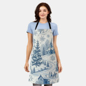 白お洒落と青のクリスマスの冬のシーン エプロン (着用した状態)