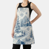 白お洒落と青のクリスマスの冬のシーン エプロン (インサイチュ)