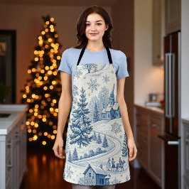 白お洒落と青のクリスマスの冬のシーン エプロン