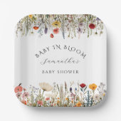 白お洒落フローラガーデンベビーイン開花シャワー ペーパープレート (正面)