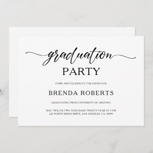 白お洒落ミニマル字の黒書 招待状 (正面/裏面)