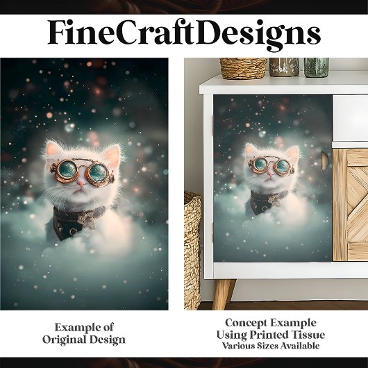 白お洒落猫、子猫、子猫H2デコパージュ 薄葉紙