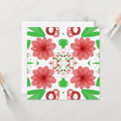 白お洒落絵に赤い離れ花が緑 カード (正面/裏面インサイチュ)