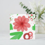 白お洒落絵に赤い離れ花が緑 カード (スタンド正面)