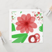 白お洒落絵に赤い離れ花が緑 カード (正面/裏面インサイチュ)