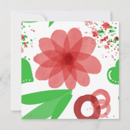 白お洒落絵に赤い離れ花が緑 カード