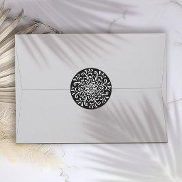 白お洒落色の黒い花模様のステッカー ラウンドシール