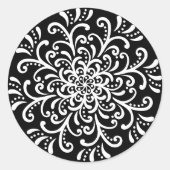 白お洒落色の黒い花模様のステッカー ラウンドシール (正面)