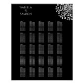 白お洒落色の黒い花模様の座席表 ポスター (正面)