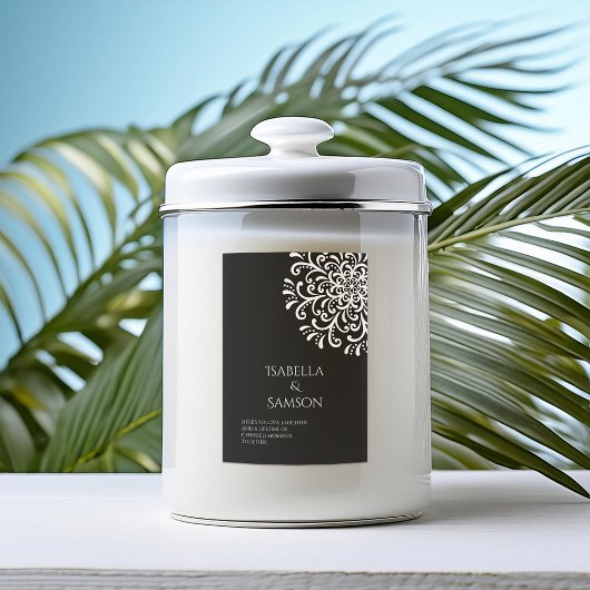 白お洒落色の黒い花色のキャンドルラベル フードラベル