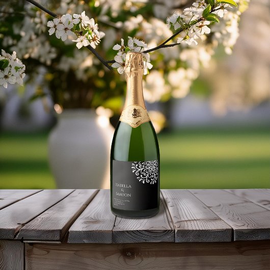 白お洒落色オンブラックフローリッシュ スパークリングワインラベル