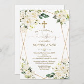 白お洒落花金ゴールド《キリスト教》洗礼式や命名式 招待状 (正面/裏面)