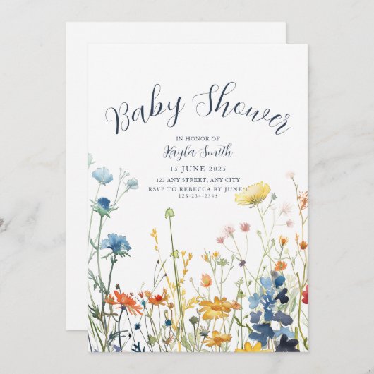 白お洒落野花招待状 招待状 (正面/裏面)