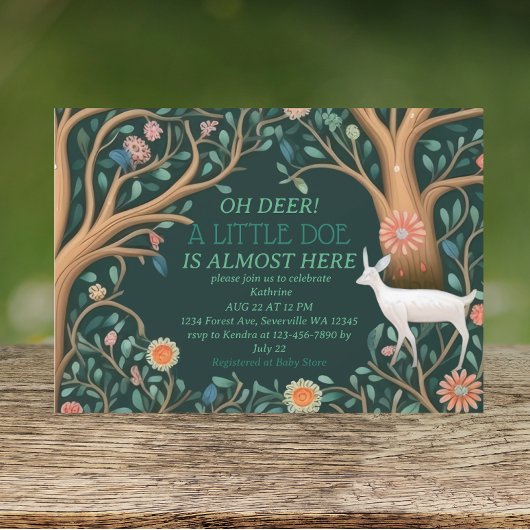 白お洒落鹿ウッドランドベビーシャワー 招待状