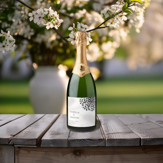 白お洒落黒の花 スパークリングワインラベル