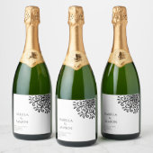 白お洒落黒の花 スパークリングワインラベル (ボトル)