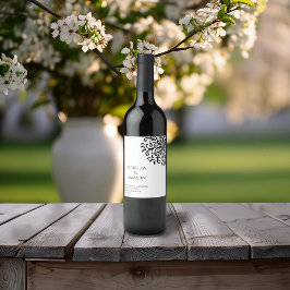 白お洒落黒の花 ワインラベル