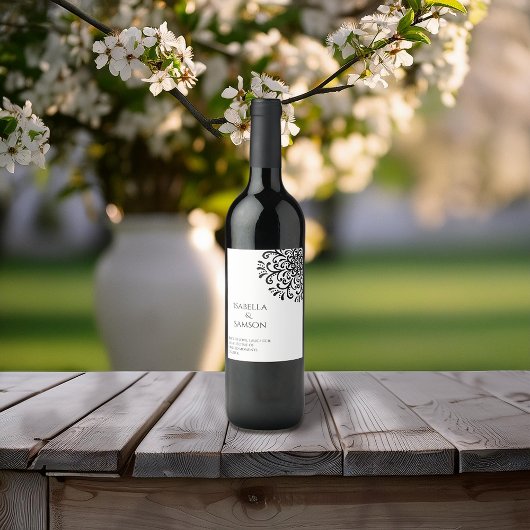 白お洒落黒の花 ワインラベル