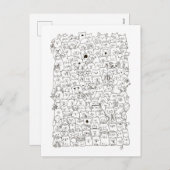 白お洒落黒の「猫と子ども」 シーズンポストカード (正面/裏面)