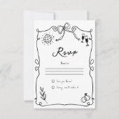 白お洒落黒手書き結婚の 出欠カード (正面)