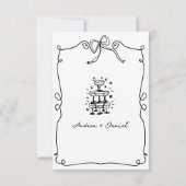 白お洒落黒手書き結婚の 出欠カード (裏面)