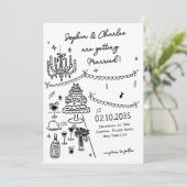 白お洒落黒手書き結婚の 招待状 (スタンド正面)