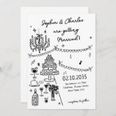 白お洒落黒手書き結婚の 招待状 (正面/裏面)