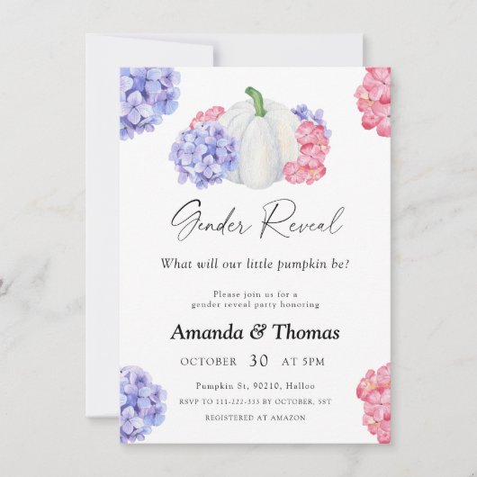 白かぼちゃと花を性別で明かす 招待状 (正面)