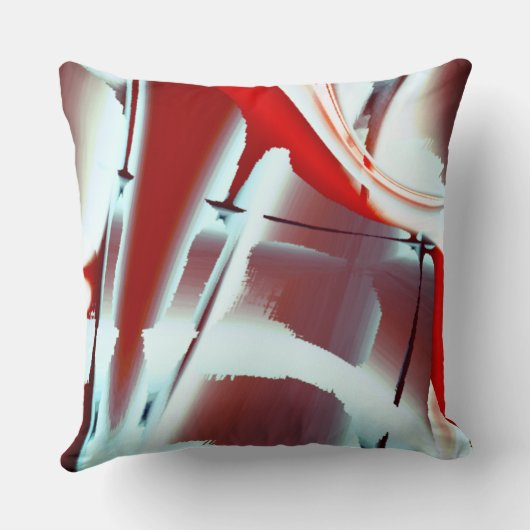 白から赤のクロップされたデジタ絵を描ル倍率 クッション (裏面)