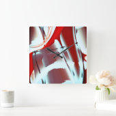 白から赤のクロップされたデジタ絵を描ル倍率 スクエア壁時計 (ホーム)